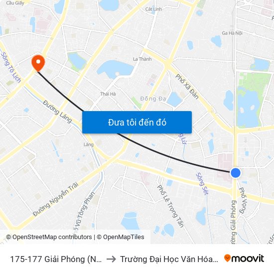 175-177 Giải Phóng (Ngã 3 Lê Thanh Nghị) to Trường Đại Học Văn Hóa Nghệ Thuật Quân Đội map
