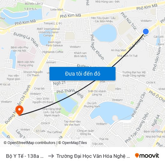 Bộ Y Tế - 138a Giảng Võ to Trường Đại Học Văn Hóa Nghệ Thuật Quân Đội map