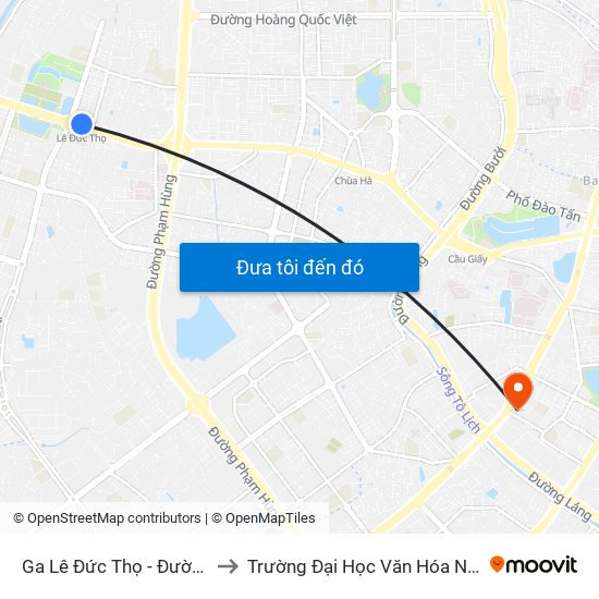 Ga Lê Đức Thọ - Đường Hồ Tùng Mậu to Trường Đại Học Văn Hóa Nghệ Thuật Quân Đội map