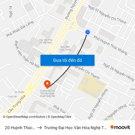 20 Huỳnh Thúc Kháng to Trường Đại Học Văn Hóa Nghệ Thuật Quân Đội map