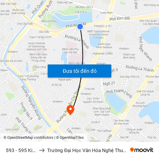 593 - 595 Kim Mã to Trường Đại Học Văn Hóa Nghệ Thuật Quân Đội map