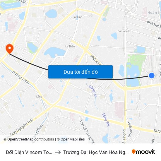 Đối Diện Vincom Tower - Bà Triệu to Trường Đại Học Văn Hóa Nghệ Thuật Quân Đội map