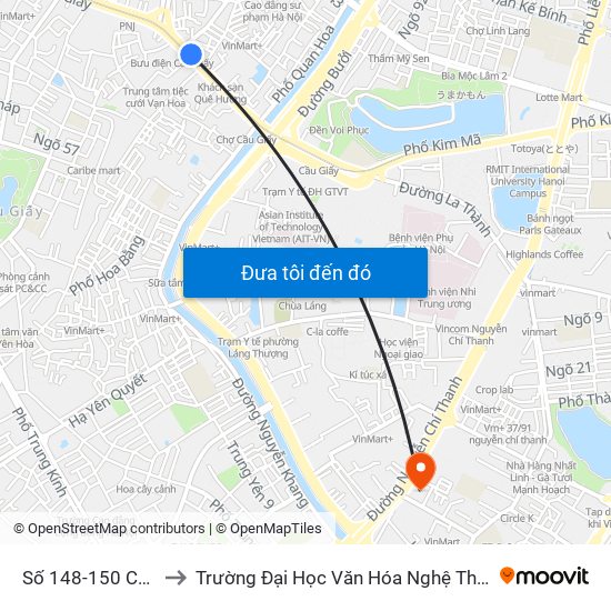 Số 148-150 Cầu Giấy to Trường Đại Học Văn Hóa Nghệ Thuật Quân Đội map