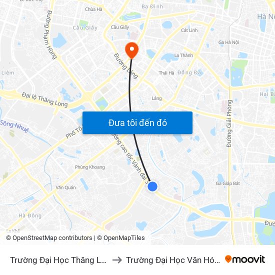 Trường Đại Học Thăng Long - Nghiêm Xuân Yêm to Trường Đại Học Văn Hóa Nghệ Thuật Quân Đội map