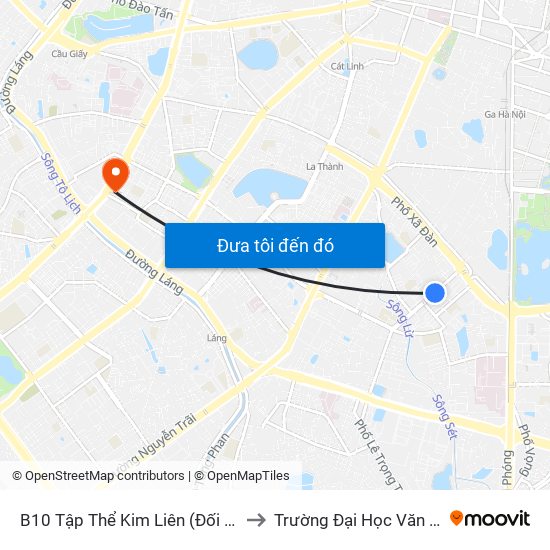 B10 Tập Thể Kim Liên (Đối Diện Ngõ 46b Phạm Ngọc Thạch) to Trường Đại Học Văn Hóa Nghệ Thuật Quân Đội map