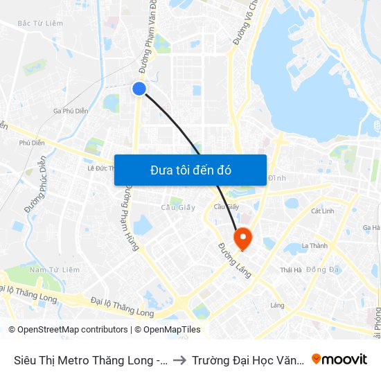 Siêu Thị Metro Thăng Long - Đối Diện Ngõ 599 Phạm Văn Đồng to Trường Đại Học Văn Hóa Nghệ Thuật Quân Đội map