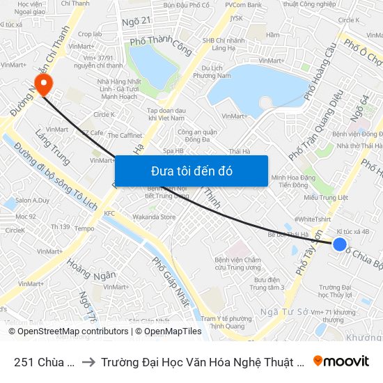 251 Chùa Bộc to Trường Đại Học Văn Hóa Nghệ Thuật Quân Đội map