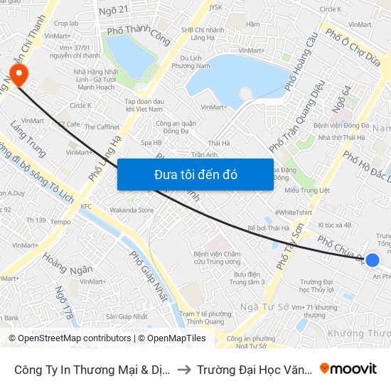 Công Ty In Thương Mại & Dịch Vụ Ngân Hàng - Số 10 Chùa Bộc to Trường Đại Học Văn Hóa Nghệ Thuật Quân Đội map