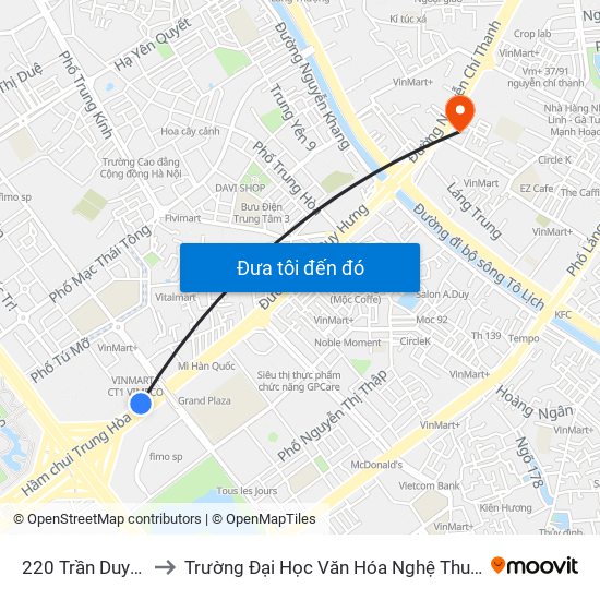 220 Trần Duy Hưng to Trường Đại Học Văn Hóa Nghệ Thuật Quân Đội map