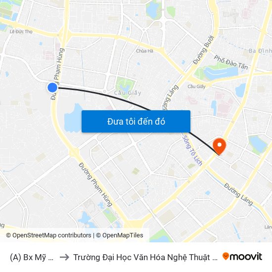 (A) Bx Mỹ Đình to Trường Đại Học Văn Hóa Nghệ Thuật Quân Đội map