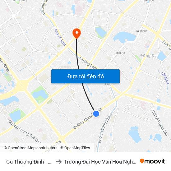 Ga Thượng Đình - Nguyễn Trãi to Trường Đại Học Văn Hóa Nghệ Thuật Quân Đội map