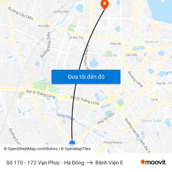 Số 170 - 172 Vạn Phúc - Hà Đông to Bệnh Viện E map