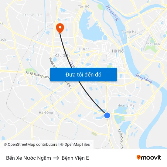 Bến Xe Nước Ngầm to Bệnh Viện E map