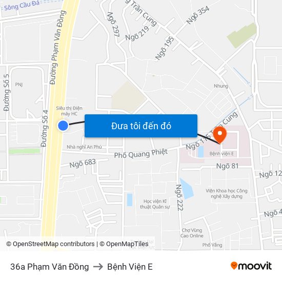 36a Phạm Văn Đồng to Bệnh Viện E map