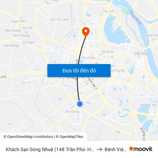 Khách Sạn Sông Nhuệ (148 Trần Phú- Hà Đông) to Bệnh Viện E map
