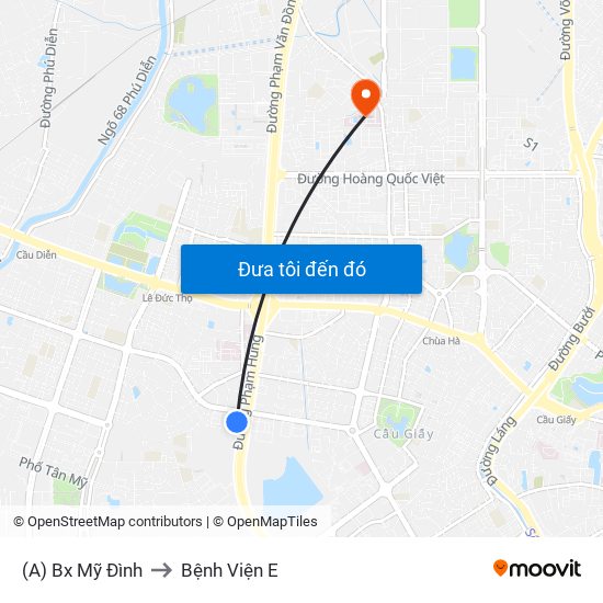 (A) Bx Mỹ Đình to Bệnh Viện E map