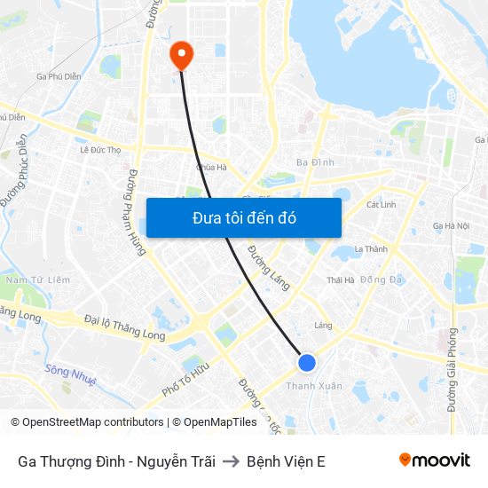 Ga Thượng Đình - Nguyễn Trãi to Bệnh Viện E map