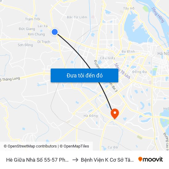 Hè Giữa Nhà Số 55-57 Phố Nhổn to Bệnh Viện K Cơ Sở Tân Triều map