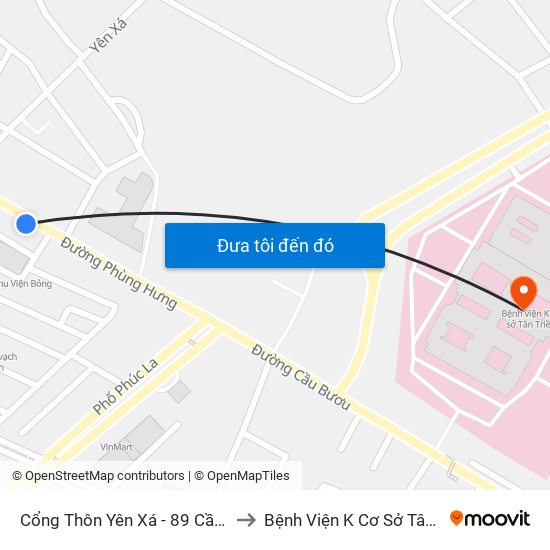 Cổng Thôn Yên Xá - 89 Cầu Bươu to Bệnh Viện K Cơ Sở Tân Triều map