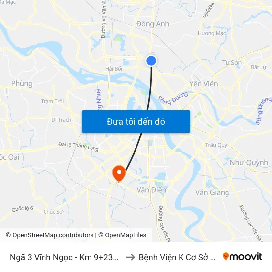 Ngã 3 Vĩnh Ngọc - Km 9+230 Quốc Lộ 3 to Bệnh Viện K Cơ Sở Tân Triều map
