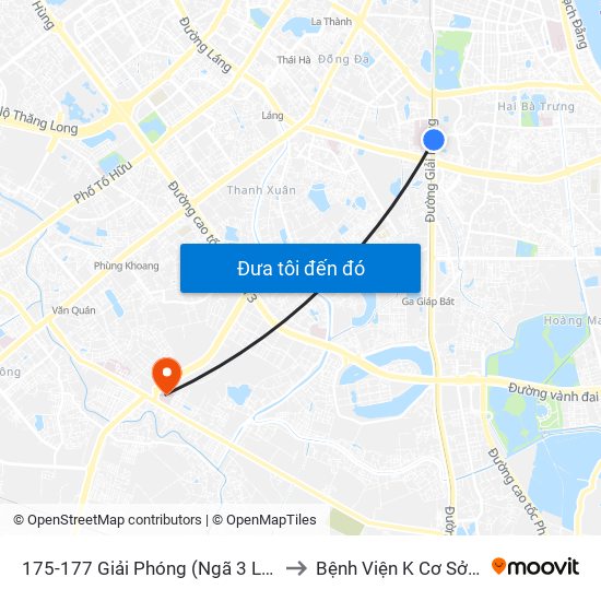 175-177 Giải Phóng (Ngã 3 Lê Thanh Nghị) to Bệnh Viện K Cơ Sở Tân Triều map