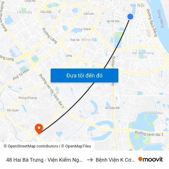 48 Hai Bà Trưng - Viện Kiểm Nghiệm Thuốc Trung Ương to Bệnh Viện K Cơ Sở Tân Triều map