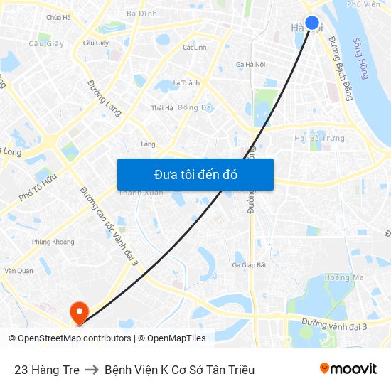 23 Hàng Tre to Bệnh Viện K Cơ Sở Tân Triều map