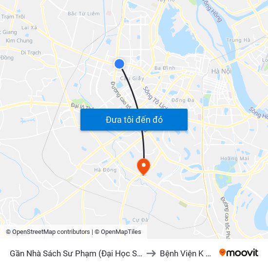 144 Xuân Thủy to Bệnh Viện K Cơ Sở Tân Triều map