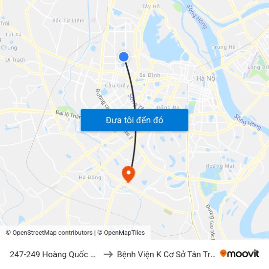 247-249 Hoàng Quốc Việt to Bệnh Viện K Cơ Sở Tân Triều map