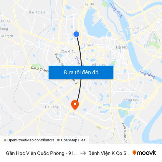 Gần Học Viện Quốc Phòng - 91 Hoàng Quốc Việt to Bệnh Viện K Cơ Sở Tân Triều map