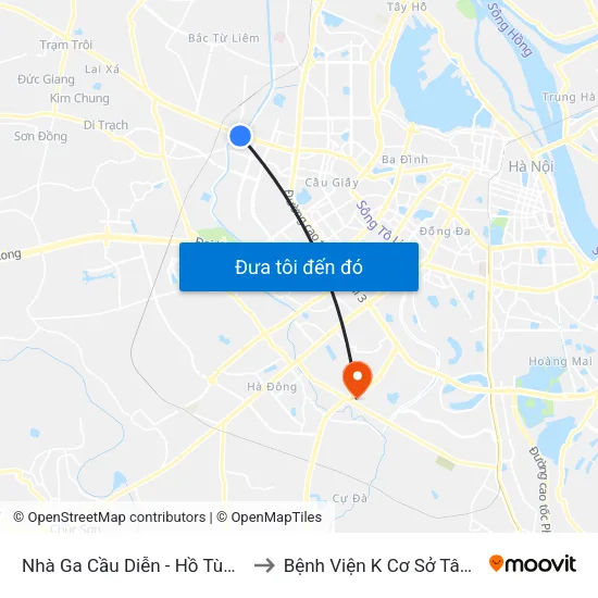 Nhà Ga Cầu Diễn - Hồ Tùng Mậu to Bệnh Viện K Cơ Sở Tân Triều map