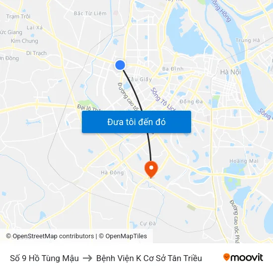 Số 9 Hồ Tùng Mậu to Bệnh Viện K Cơ Sở Tân Triều map