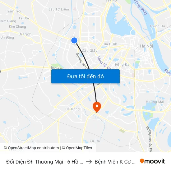 Đối Diện Đh Thương Mại - 6 Hồ Tùng Mậu (Cột Sau) to Bệnh Viện K Cơ Sở Tân Triều map
