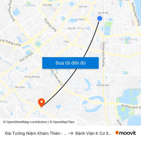 Đài Tưởng Niệm Khâm Thiên - 45 Khâm Thiên to Bệnh Viện K Cơ Sở Tân Triều map