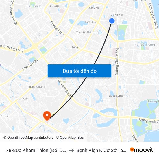 78-80a Khâm Thiên (Đối Diện 71) to Bệnh Viện K Cơ Sở Tân Triều map