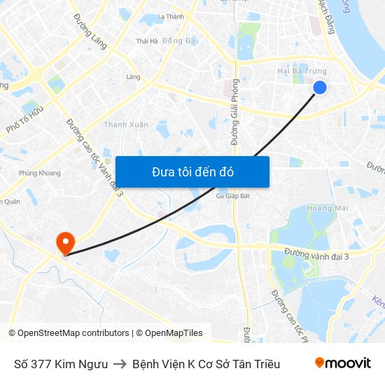 Số 377 Kim Ngưu to Bệnh Viện K Cơ Sở Tân Triều map