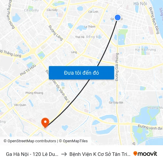 Ga Hà Nội - 120 Lê Duẩn to Bệnh Viện K Cơ Sở Tân Triều map