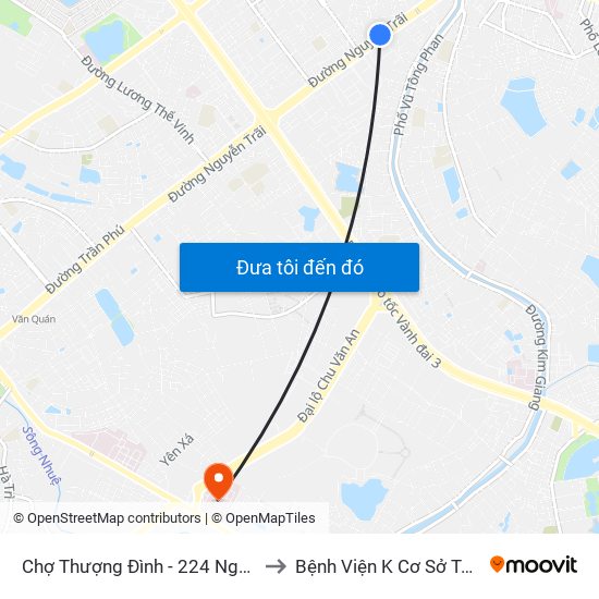 Chợ Thượng Đình - 224 Nguyễn Trãi to Bệnh Viện K Cơ Sở Tân Triều map