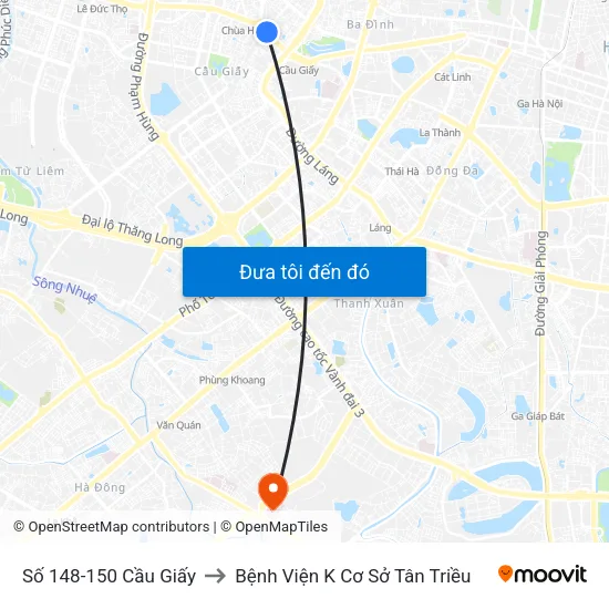 Số 148-150 Cầu Giấy to Bệnh Viện K Cơ Sở Tân Triều map