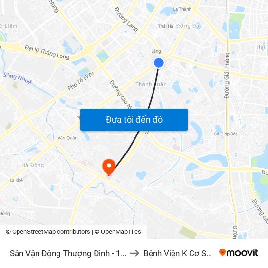 Sân Vận Động Thượng Đình - 129 Nguyễn Trãi to Bệnh Viện K Cơ Sở Tân Triều map