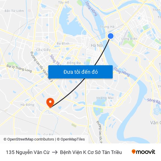 135 Nguyễn Văn Cừ to Bệnh Viện K Cơ Sở Tân Triều map