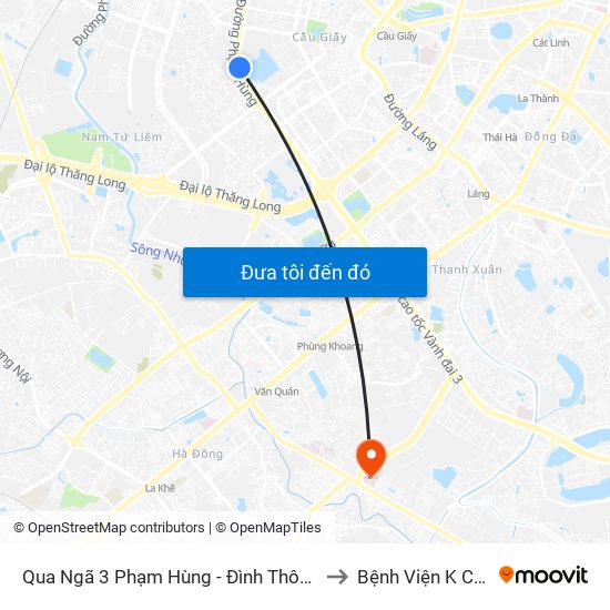 Qua Ngã 3 Phạm Hùng - Đình Thôn (Hướng Đi Phạm Văn Đồng) to Bệnh Viện K Cơ Sở Tân Triều map