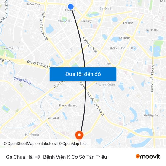 Ga Chùa Hà to Bệnh Viện K Cơ Sở Tân Triều map