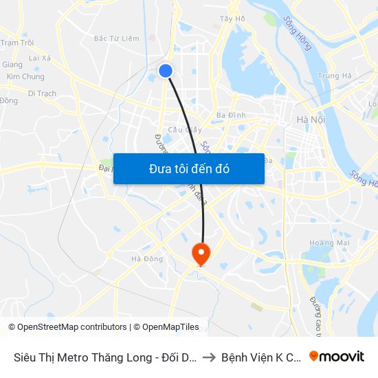 Siêu Thị Metro Thăng Long - Đối Diện Ngõ 599 Phạm Văn Đồng to Bệnh Viện K Cơ Sở Tân Triều map