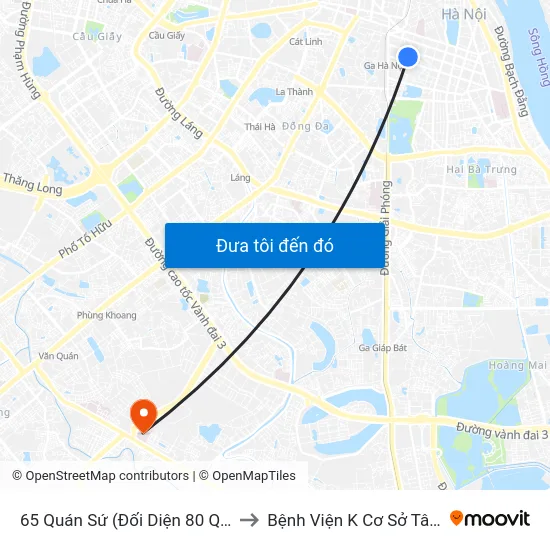 65 Quán Sứ (Đối Diện 80 Quán Sứ) to Bệnh Viện K Cơ Sở Tân Triều map