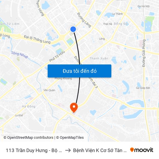 113 Trần Duy Hưng - Bộ Khcn to Bệnh Viện K Cơ Sở Tân Triều map