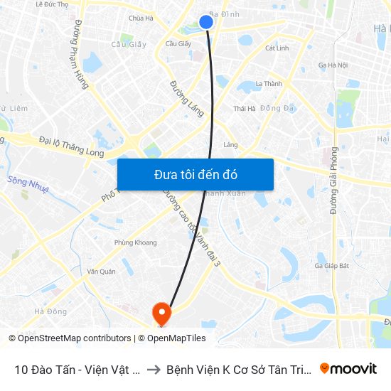 10 Đào Tấn - Viện Vật Lý to Bệnh Viện K Cơ Sở Tân Triều map