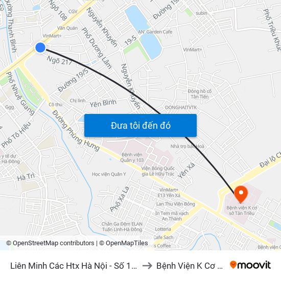 Liên Minh Các Htx Hà Nội - Số 1 Trần Phú (Hà Đông) to Bệnh Viện K Cơ Sở Tân Triều map