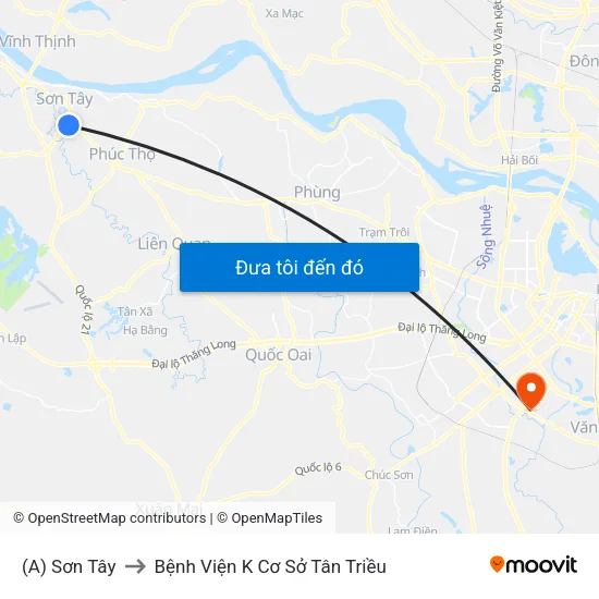 (A) Sơn Tây to Bệnh Viện K Cơ Sở Tân Triều map