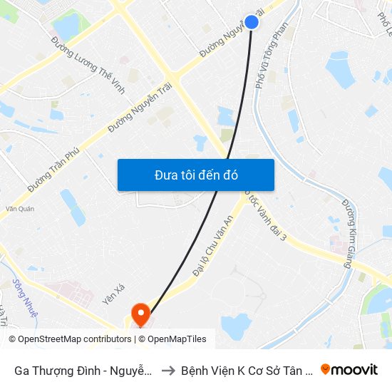 Ga Thượng Đình - Nguyễn Trãi to Bệnh Viện K Cơ Sở Tân Triều map